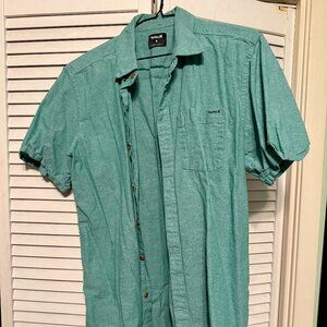 Hurley Men's One and Only Woven Button up Short Sleeve Shirt Blue Size Medium